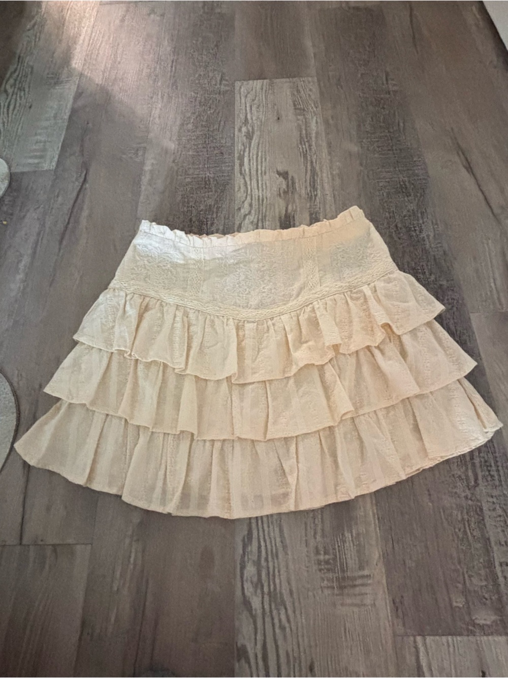 Altar'd State Cream Tiered Ruffle Mini Skirt